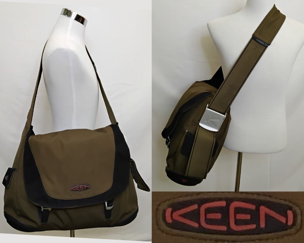 Keen Messenger Crossbody Bag Large Brown and Black Commuter Hook Closure #Z5931